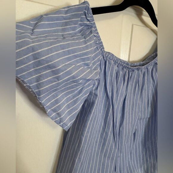 Express crop top size Small in blue & white stripes - Picture 2 of 5